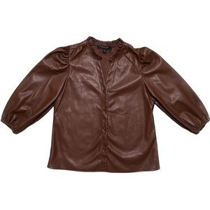 Marc New York Andrew Marc Brown Faux Leather 3/4 Sleeve Blouse